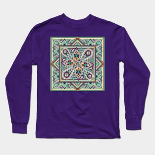 Teal and Purple Ornamental Mandala Long Sleeve T-Shirt